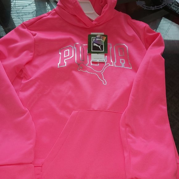 A hot pink pullover hoodie for girls ages 8-11. - Picture 4 of 5